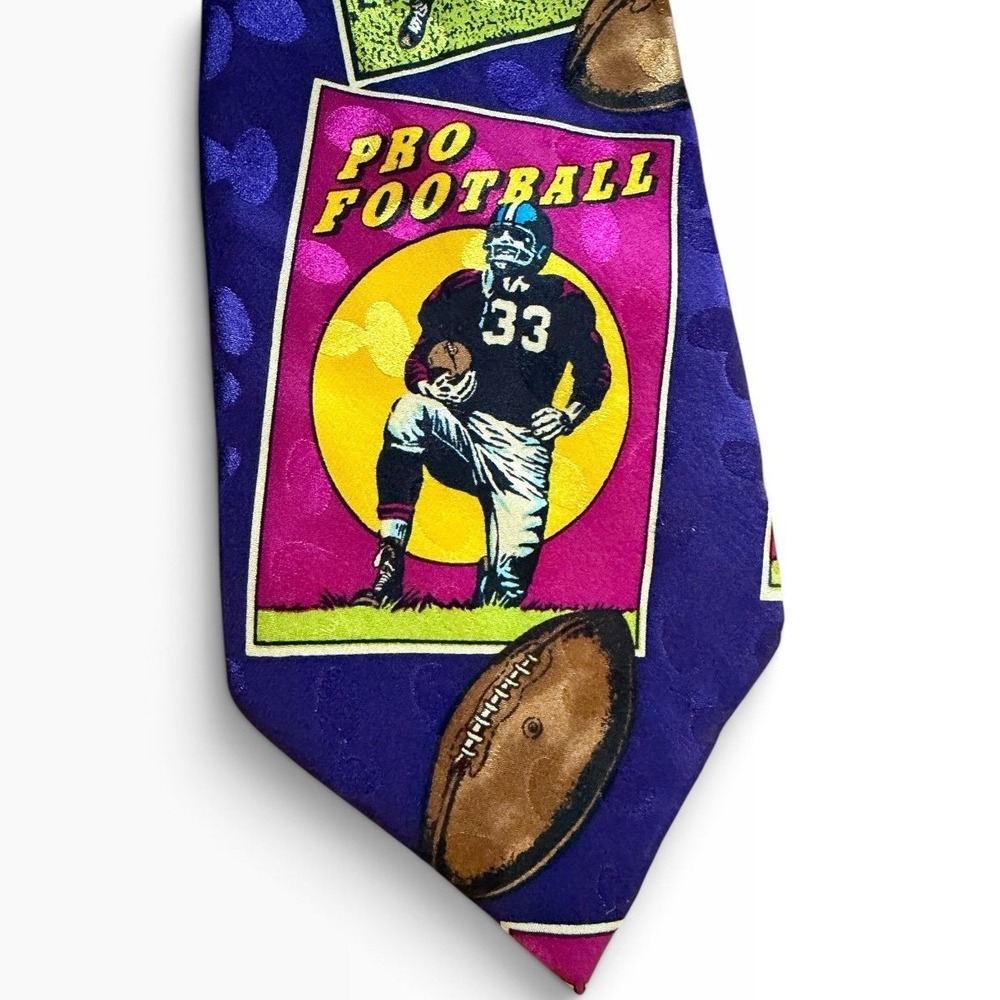 Vintage Football Card Silk Necktie Purple Retro Gridiron Sports Novelty Tie RARE